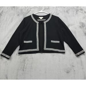 Luxxe Lane Sweater Womens L Black Silver Trim Shrug Cardigan Stretch Knit Formal